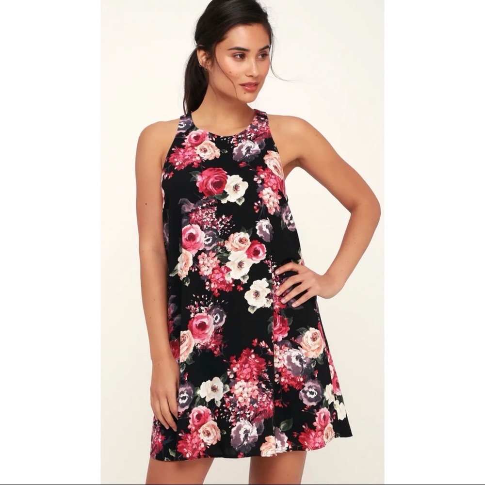 Lulus Design Major Black Floral Print Swing Dress